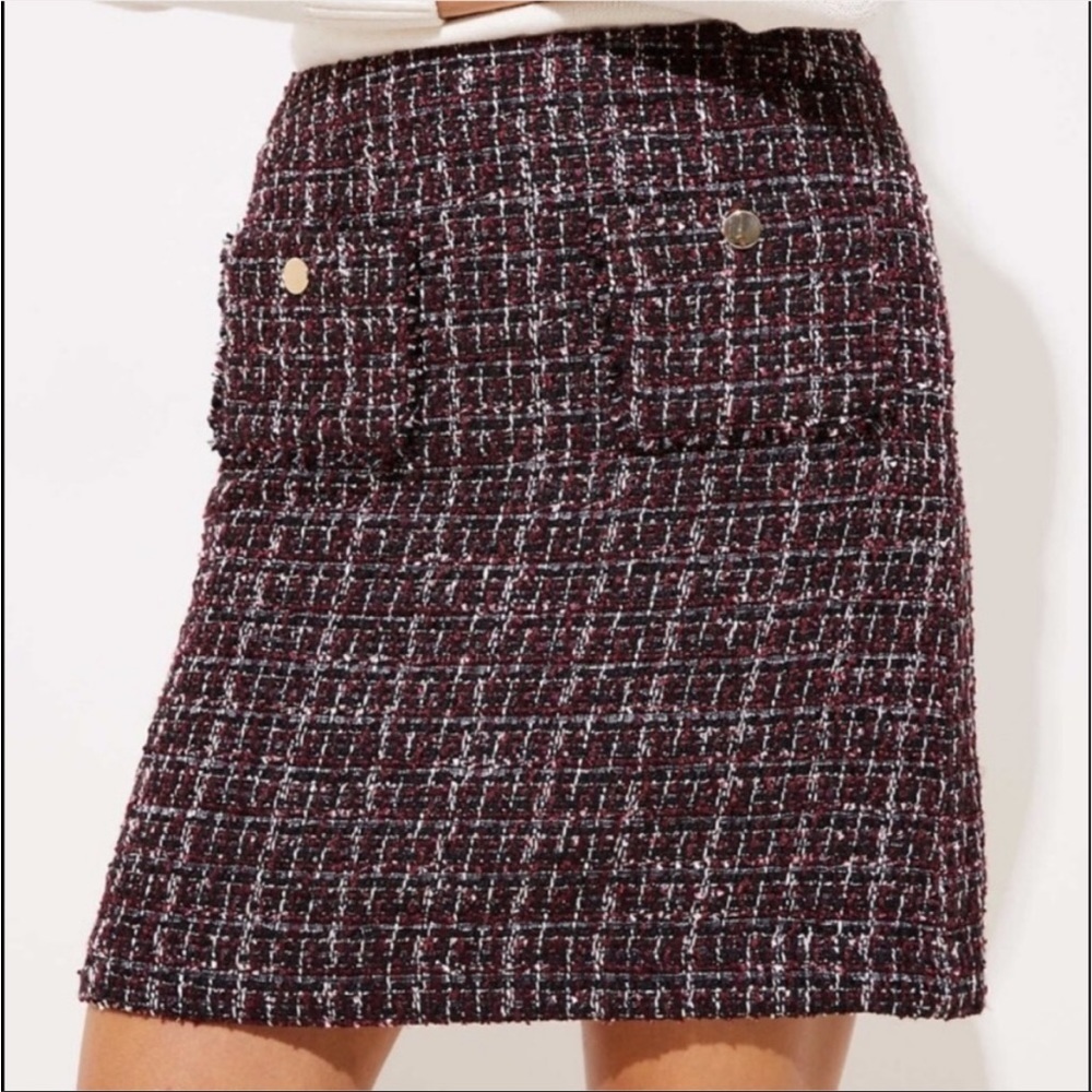 NWT-LOFT Sherri tweed shift skirt purple multi color-0P
